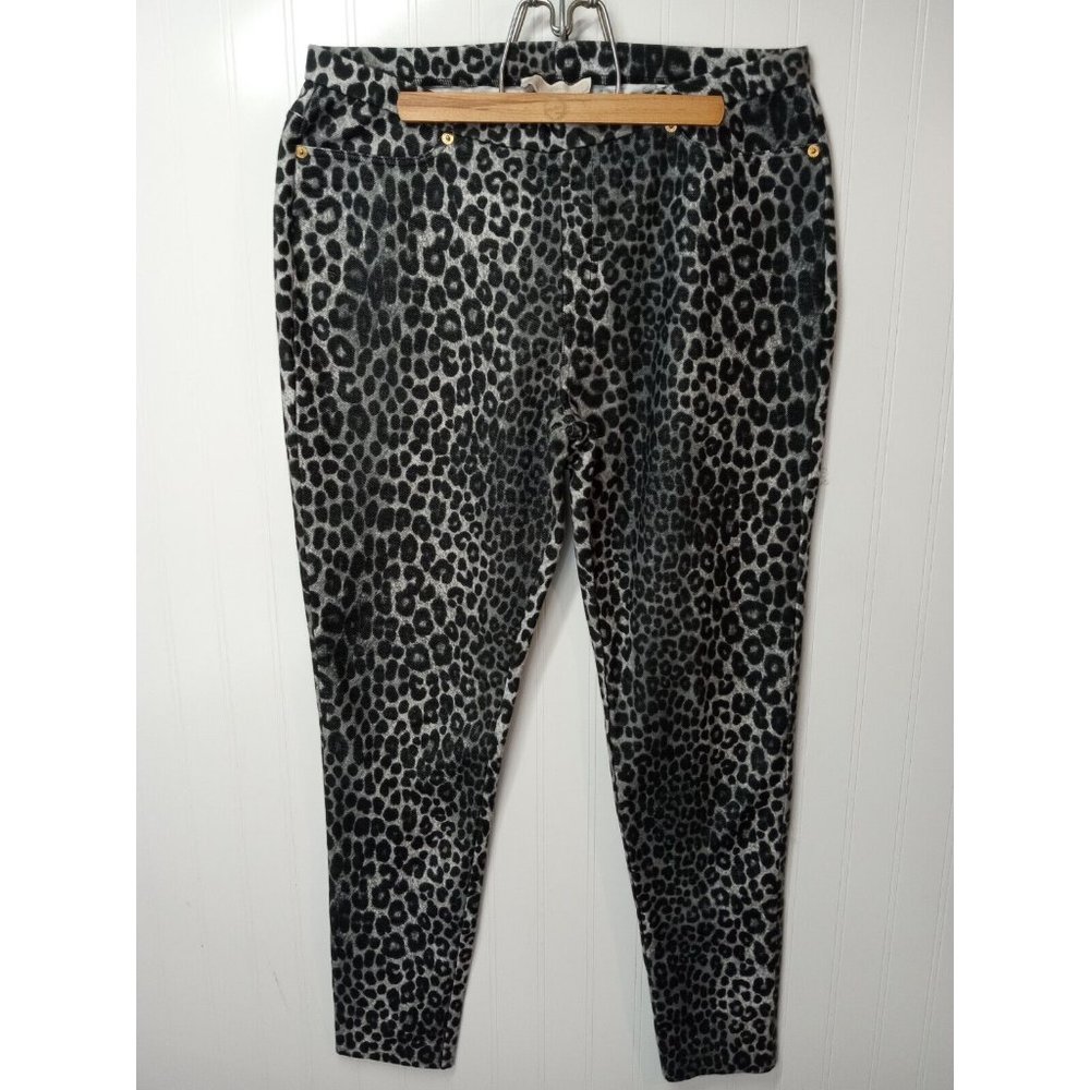 Womens Michael Kors Black Animal Print Skinny Leg Jegging Size Large Used